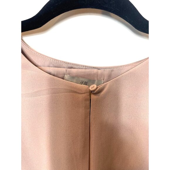 H&M Chiffon Drawstring Waist Dress Powder Beige M Knee-Length Short Wide Sleeves - Picture 7 of 14